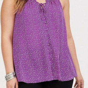 Purple Dotted Split Neck Georgette Plus Size 4  NW